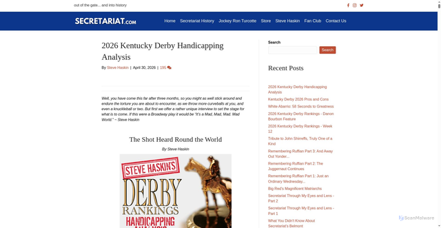 Security scan screenshot of https://www.secretariat.com/2026-kentucky-derby-handicapping-analysis/