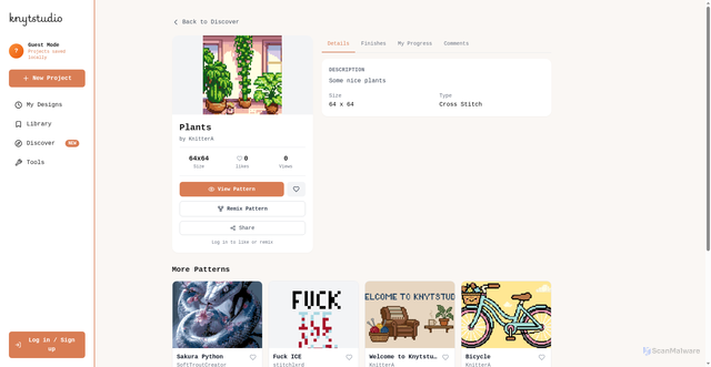 Security scan screenshot of https://knytfolketstickit.pages.dev/dashboard?openPattern=30634aca-6db5-4935-aac4-b8e95366ac47