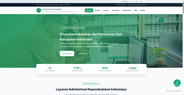 Security scan screenshot of http://disdukcapilindramayu.org/