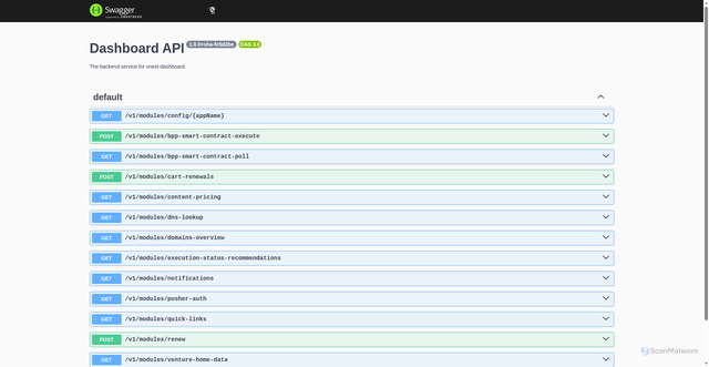Security scan screenshot of dashboard.api.godaddy.com
