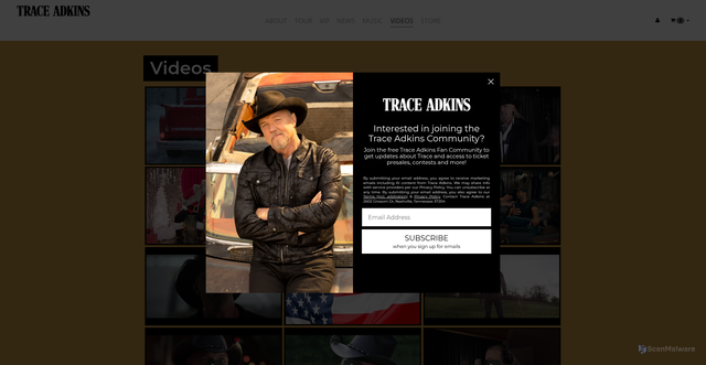 Security scan screenshot of https://traceadkins.com/pages/videos