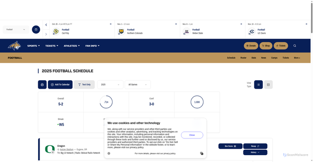 Security scan screenshot of https://msubobcats.com/sports/football/schedule