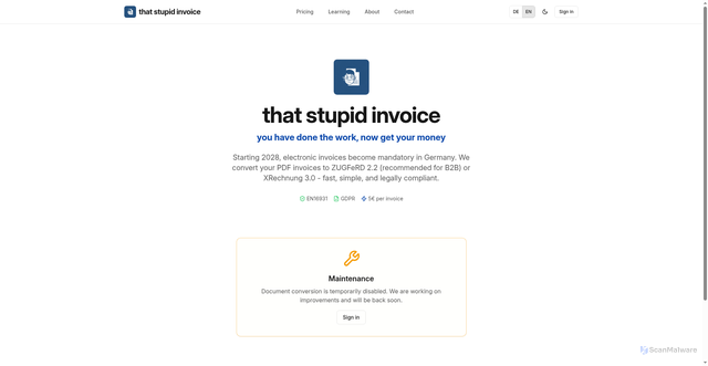 Security scan screenshot of https://stupid-invoice.com/