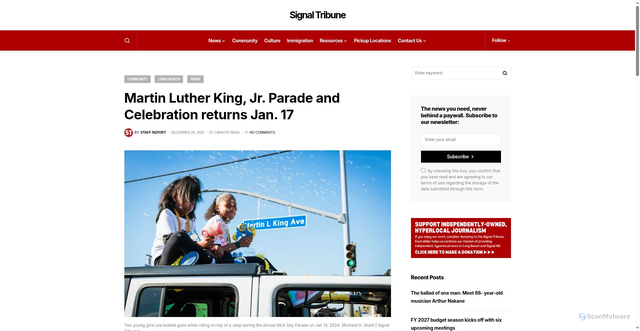 Security scan screenshot of https://sigtrib.com/martin-luther-king-jr-parade-and-celebration-returns-jan-17/