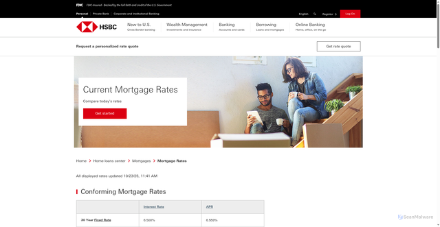 Security scan screenshot of https://www.us.hsbc.com/home-loans/products/mortgage-rates/