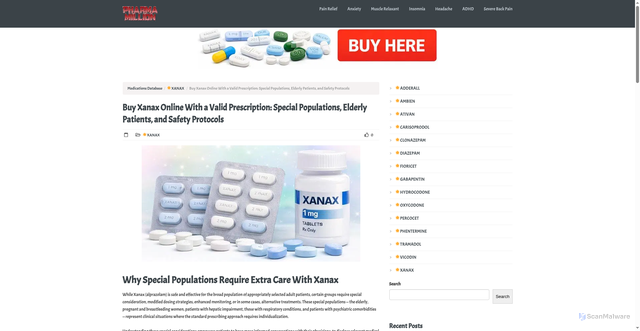 Security scan screenshot of https://pharmamillion.com/buy-xanax-online-with-a-valid-prescription-special-populations-elderly-patients-and-safety-protocols/