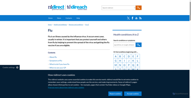 Security scan screenshot of https://www.nidirect.gov.uk/conditions/flu