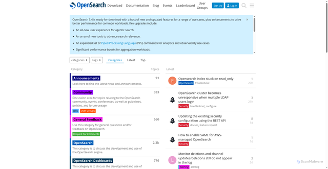 Security scan screenshot of https://forum.opensearch.org