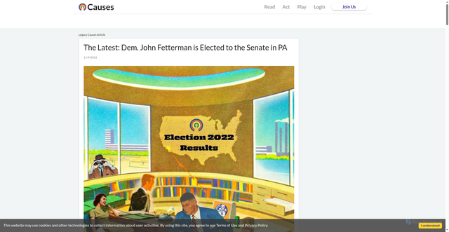 Security scan screenshot of https://www.causes.com/articles/54502-latest-dem-john-fetterman-elected-senate-pa