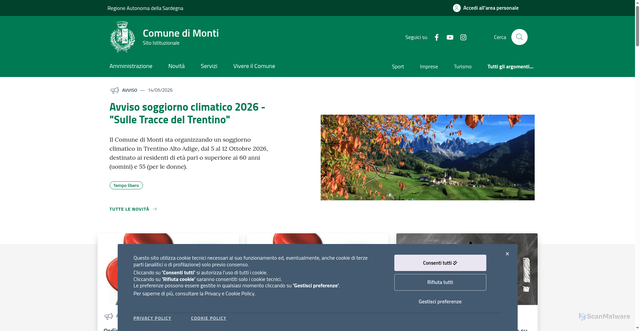 Security scan screenshot of https://www.comune.monti.ss.it