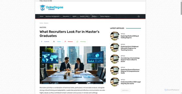 Security scan screenshot of https://onlinedegreeclasses.com/what-recruiters-look-for-in-masters-graduates/