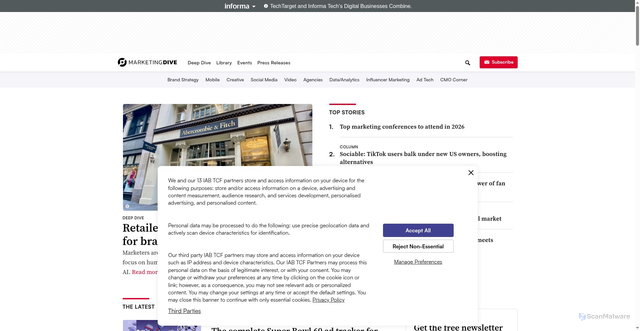 Security scan screenshot of https://www.marketingdive.com