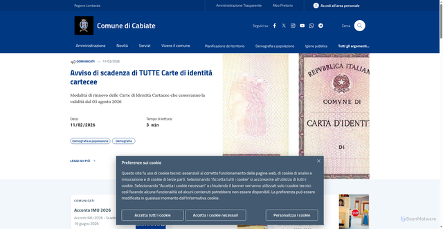 Security scan screenshot of https://www.comune.cabiate.co.it