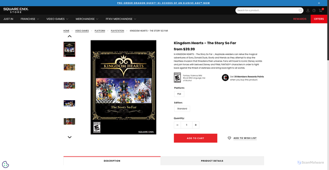Security scan screenshot of https://na.store.square-enix-games.com/kingdom-hearts---the-story-so-far?srsltid=AfmBOor0UjedwX-VZ8cnK5InDWEE13FR9WZkqhRHxBxeBq3F7QhaFRTh