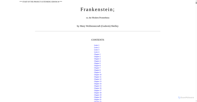 Security scan screenshot of https://www.gutenberg.org/files/84/84-h/84-h.htm