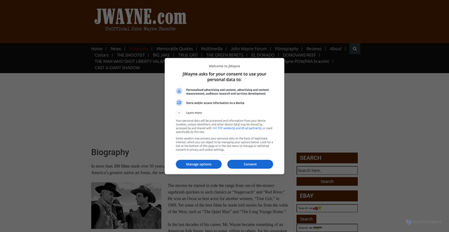 Security scan screenshot of https://jwayne.com/john-wayne-biography/