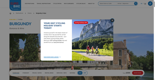 Security scan screenshot of https://www.eurobike.at/en/destinations/bike-tours-france/burgundy-8-days