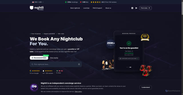 Security scan screenshot of https://nightli.se