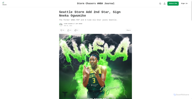 Security scan screenshot of https://www.stormchasersbasketball.com/p/storm-add-2nd-star-sign-nneka-ogwumike