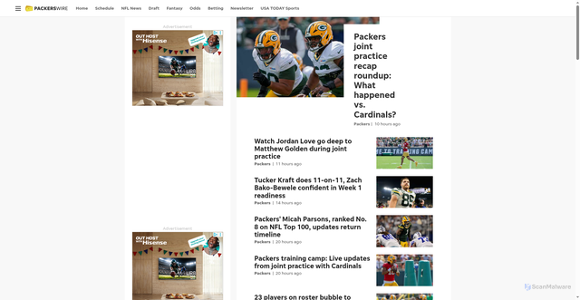 Security scan screenshot of https://packerswire.usatoday.com