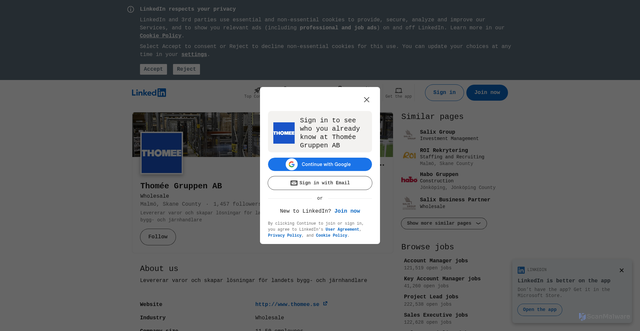 Security scan screenshot of https://www.linkedin.com/company/thom-e-gruppen-ab/