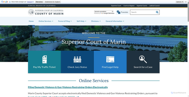 Security scan screenshot of https://www.marin.courts.ca.gov/