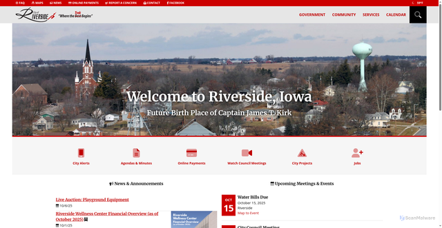 Security scan screenshot of https://riversideiowa.gov/