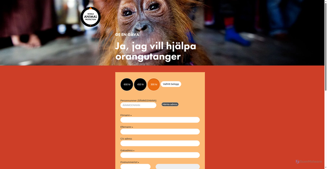 Security scan screenshot of https://donera.worldanimalprotection.se/2026_orangutang_dm_epost