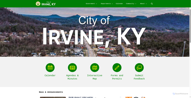 Security scan screenshot of https://irvinekentucky.gov/