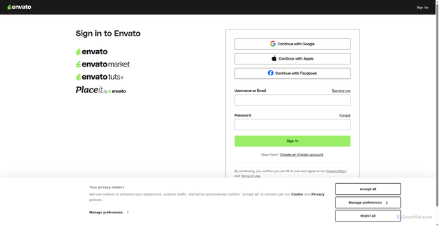 Security scan screenshot of https://account.envato.com/