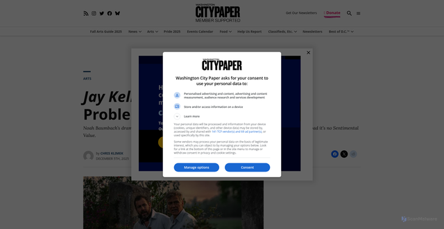 Security scan screenshot of https://washingtoncitypaper.com/article/775323/jay-kelly-and-the-champagne-problems-problem/