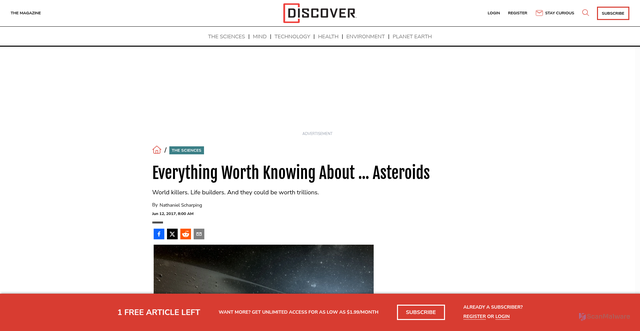 Security scan screenshot of https://www.discovermagazine.com/everything-worth-knowing-about-asteroids-40475