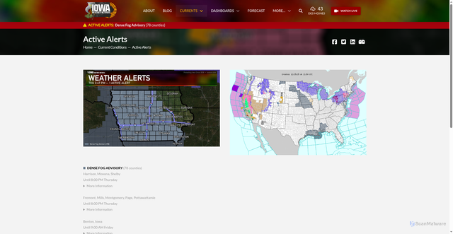 Security scan screenshot of https://iowawx.com/currents/alerts