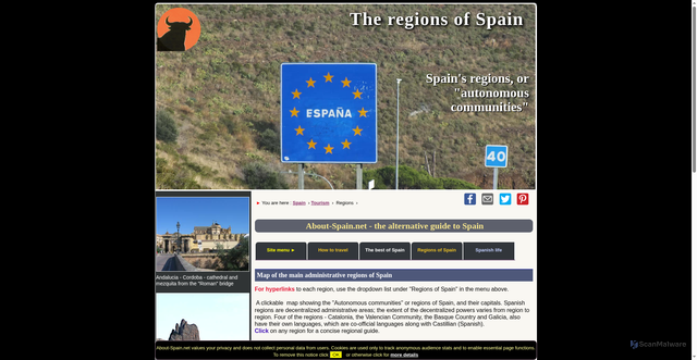 Security scan screenshot of https://about-spain.net/tourism/regions.htm