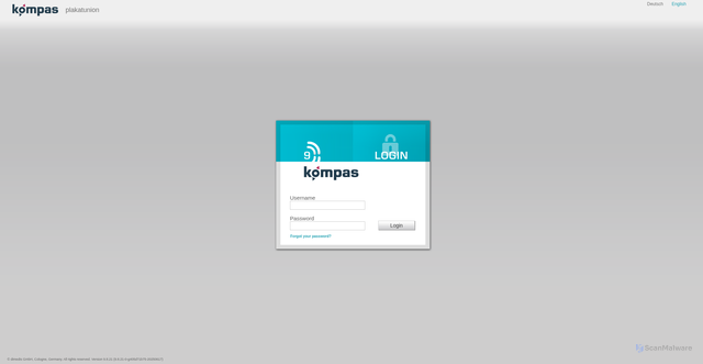 Security scan screenshot of https://plakatunion.kompas-software.de/pages/login