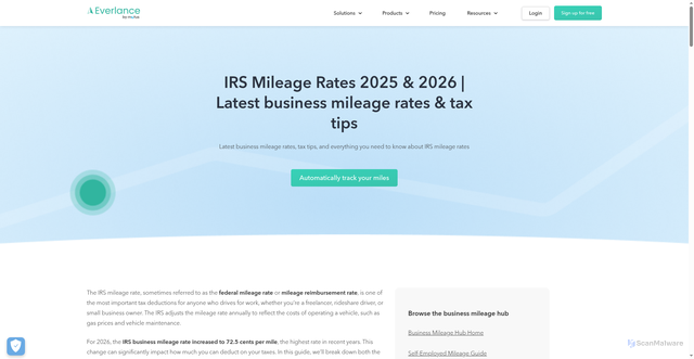 Security scan screenshot of https://www.everlance.com/business-mileage-hub/irs-mileage-rate