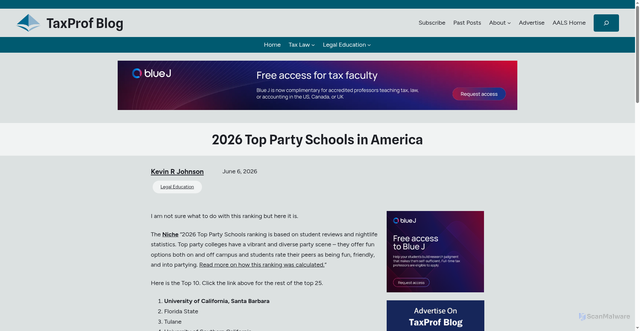 Security scan screenshot of https://taxprofblog.aals.org/2026/06/06/2026-top-party-schools-in-america/