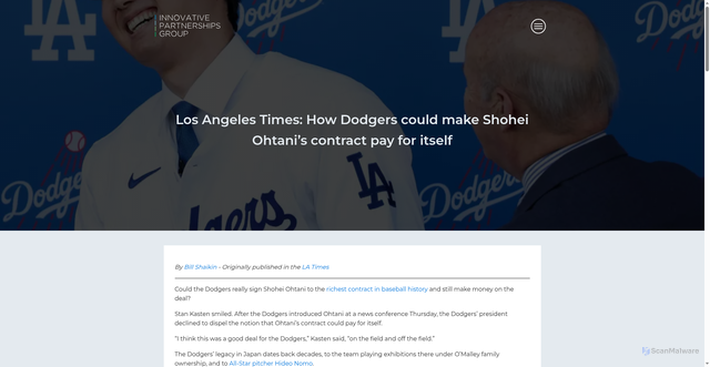 Security scan screenshot of https://ipg360.com/los-angeles-times-how-dodgers-could-make-shohei-ohtanis-contract-pay-for-itself/