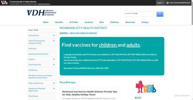 Security scan screenshot of https://www.vdh.virginia.gov/richmond-city/