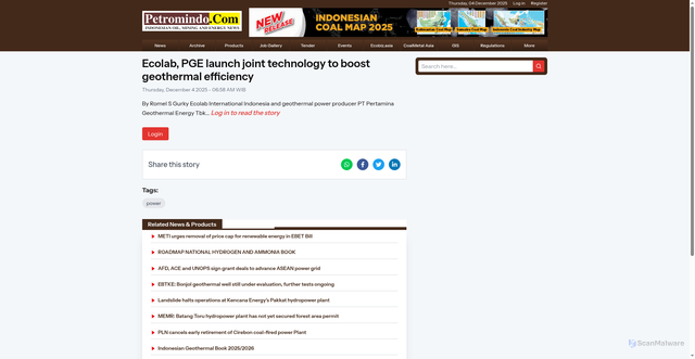 Security scan screenshot of https://www.petromindo.com/news/article/ecolab-pge-launch-joint-technology-to-boost-geothermal-efficiency