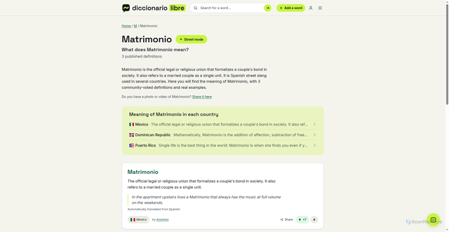 Security scan screenshot of https://diccionariolibre.com/en/definition/matrimonio