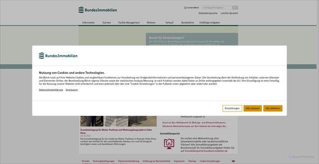 Security scan screenshot of https://www.bundesimmobilien.de/