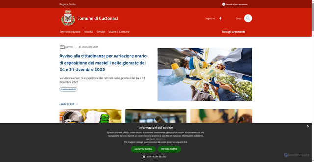 Security scan screenshot of https://www.comune.custonaci.trapani.it/it