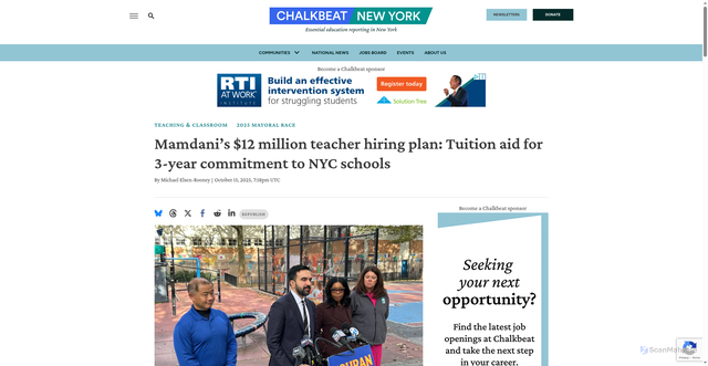 Security scan screenshot of https://www.chalkbeat.org/newyork/2025/10/15/zohran-mamdani-tuition-plan-to-meet-nyc-teachers-class-size-law/