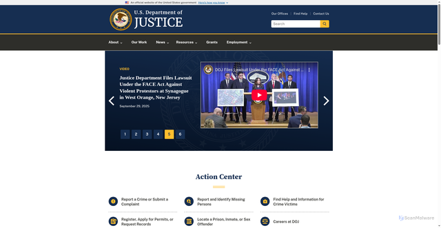 Security scan screenshot of https://www.justice.gov/