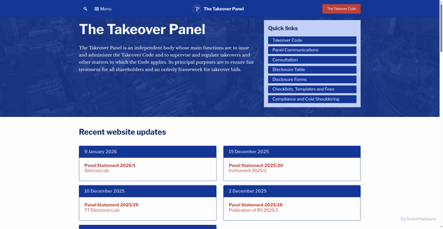 Security scan screenshot of https://www.thetakeoverpanel.org.uk/