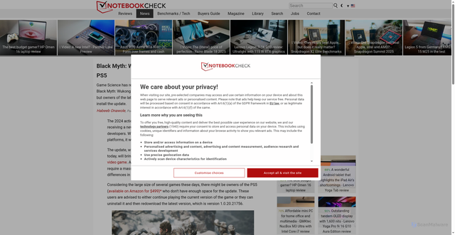 Security scan screenshot of https://www.notebookcheck.net/Black-Myth-Wukong-gets-a-new-update-that-s-over-90GB-for-the-PS5.1137186.0.html