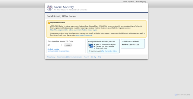 Security scan screenshot of https://secure.ssa.gov/ICON/main.jsp