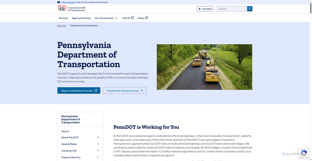 Security scan screenshot of https://www.pa.gov/agencies/penndot#sortCriteria=%40copapwpeffectivedate%20descending