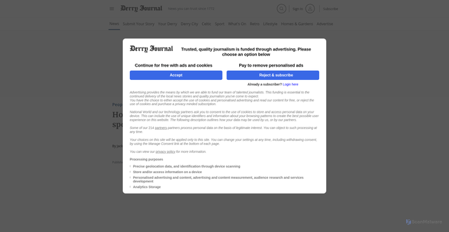 Security scan screenshot of https://www.derryjournal.com/news/people/hollywood-star-woody-harrelson-spotted-at-derrys-bishops-gate-hotel-5506085
